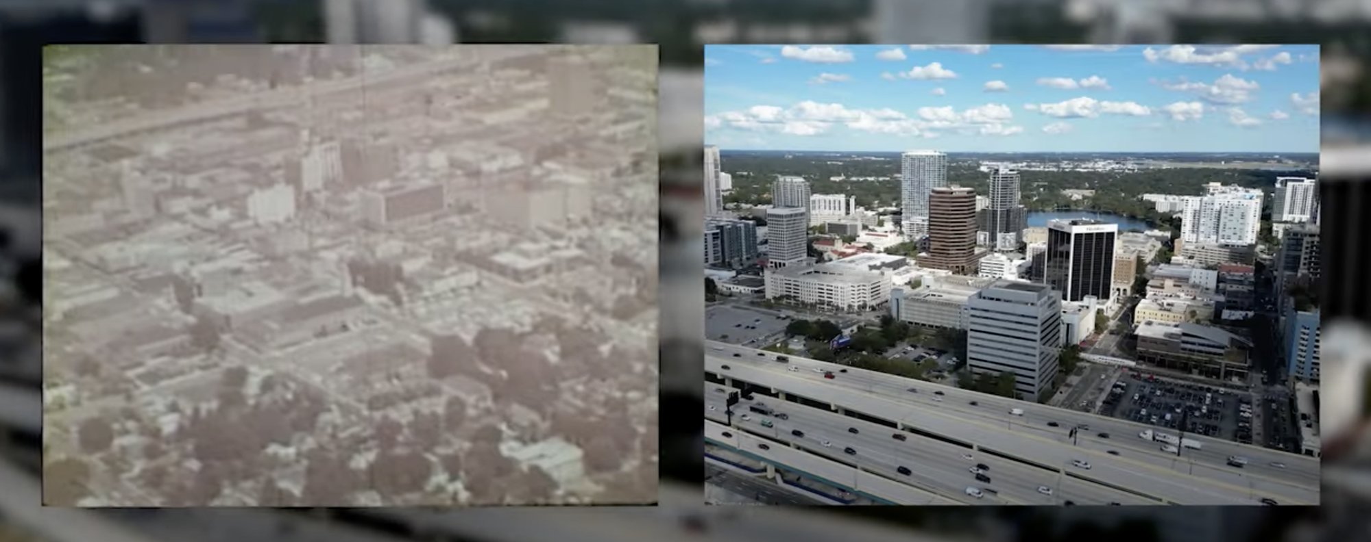 two images of downtown orlando in 1960s and now